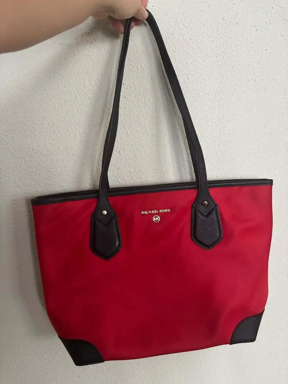 Michael Kors Eva Nylon Tote Bag in Red and Black